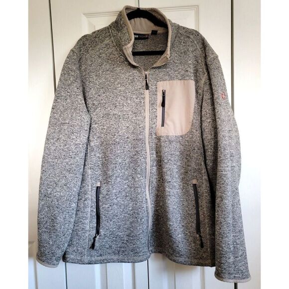 Swiss Tech Men's 2XL Full Zip Sweater Jacket Tan Brown Speckle Pockets 2XL 50/52 - Picture 1 of 7